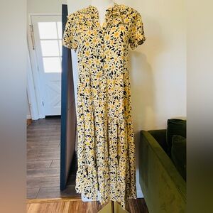 Topshop Yellow and Black Floral Midi Dress